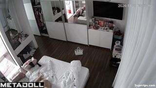 Busty blonde woman masturbates on her bed