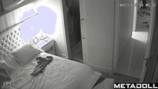 American busty woman is naked in her room