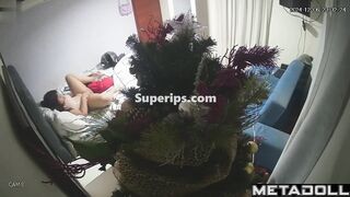 Brunette girl masturbates at Christmas