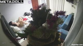 Brunette girl masturbates at Christmas
