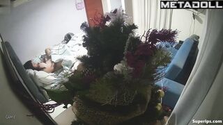 Brunette girl masturbates at Christmas