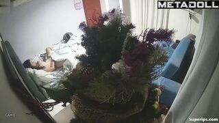 Brunette girl masturbates at Christmas