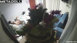 Brunette girl masturbates at Christmas