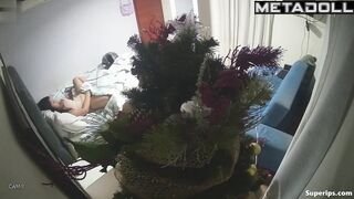 Brunette girl masturbates at Christmas