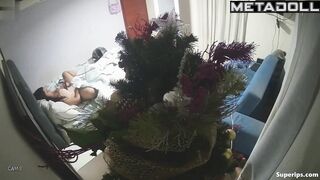 Brunette girl masturbates at Christmas