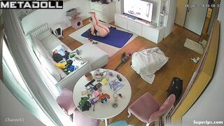 German mother in lingerie works out