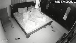 Single brunette wife is masturbating alone in her bed spy cam