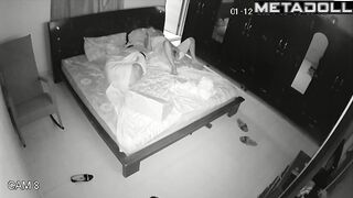 Single brunette wife is masturbating alone in her bed spy cam