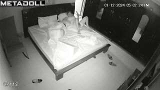 Single brunette wife is masturbating alone in her bed spy cam