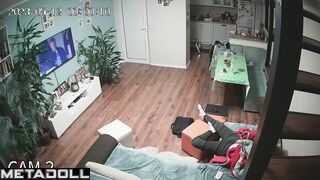 Naughty brunette doctor rubs her pussy in panties voyeur IP cam