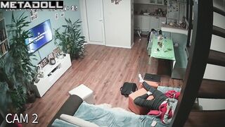 Naughty brunette doctor rubs her pussy in panties voyeur IP cam
