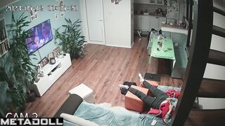 Naughty brunette doctor rubs her pussy in panties voyeur IP cam