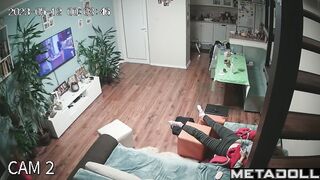 Naughty brunette doctor rubs her pussy in panties voyeur IP cam