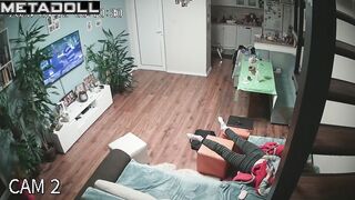 Naughty brunette doctor rubs her pussy in panties voyeur IP cam