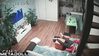 Naughty brunette doctor rubs her pussy in panties voyeur IP cam