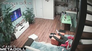 Naughty brunette doctor rubs her pussy in panties voyeur IP cam