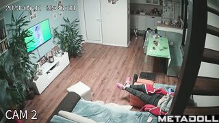 Perverse Dutch brunette woman rubs her pussy while watching pussy licking porn