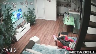Perverse Dutch brunette woman rubs her pussy while watching pussy licking porn
