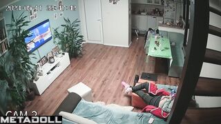 Perverse Dutch brunette woman rubs her pussy while watching pussy licking porn