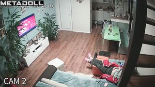Perverse Dutch brunette woman rubs her pussy while watching pussy licking porn