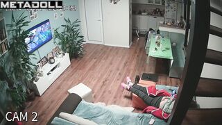 Perverse Dutch brunette woman rubs her pussy while watching pussy licking porn