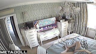 Single brunette MILF is masturbating on the sofa spy IP cam