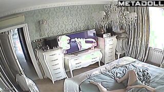 Single brunette MILF is masturbating on the sofa spy IP cam