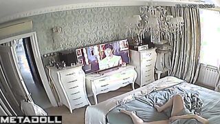 Single brunette MILF is masturbating on the sofa spy IP cam