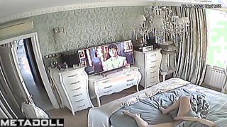 Single brunette MILF is masturbating on the sofa spy IP cam
