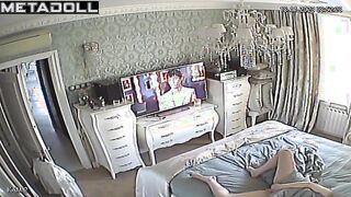 Single brunette MILF is masturbating on the sofa spy IP cam