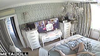Single brunette MILF is masturbating on the sofa spy IP cam