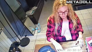 Mature American teacher shows her tits