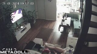 Chubby busty brunette mom rubs her clitoris while watching porn voyeur cam