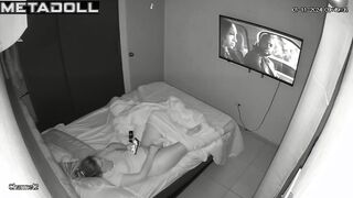 Sweet Irish brunette step-mom fingers her pussy while watching whipping porn