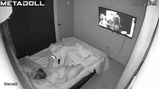 Sweet Irish brunette step-mom fingers her pussy while watching whipping porn