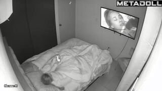 Tanned Welsh brunette mom rubs her pussy while watching vintage porn