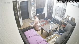 Naked American brunette wife sucks old cock and got cum hidden camera