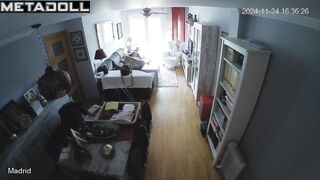 Skinny brunette mother fingers in her bed spy IP cam