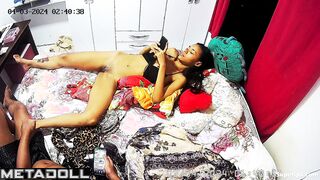 American brunette girl is naked