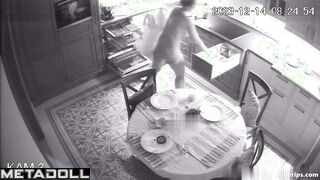 Russian busty mom is naked in her kitchen
