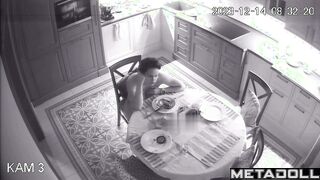 Russian busty mom is naked in her kitchen