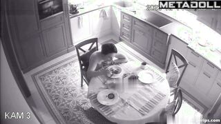 Russian busty mom is naked in her kitchen