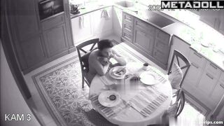 Russian busty mom is naked in her kitchen