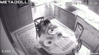 Russian busty mom is naked in her kitchen
