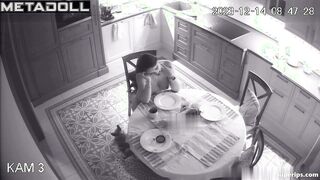 Russian busty mom is naked in her kitchen