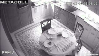Russian busty mom is naked in her kitchen