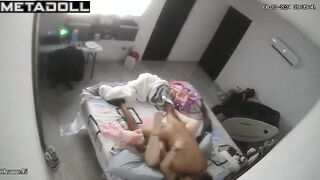 Busty Australian brunette woman gives her husband a handjob real spy cam