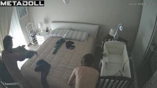 Newly married couple having sex on the couch hidden IP cam