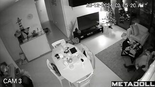Tattooed French brunette step-mom gives her husband a handjob spy cam