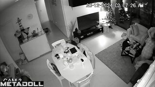 Tattooed French brunette step-mom gives her husband a handjob spy cam